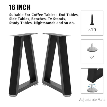 16 Inch Trapezoid Bench Legs Metal Coffee Table Legs, End & Side Table Feets, DIY Furniture for Desk Chair, Set of 2 (H16 x W10.8, Black) - color: Black, size: 16 '' T
