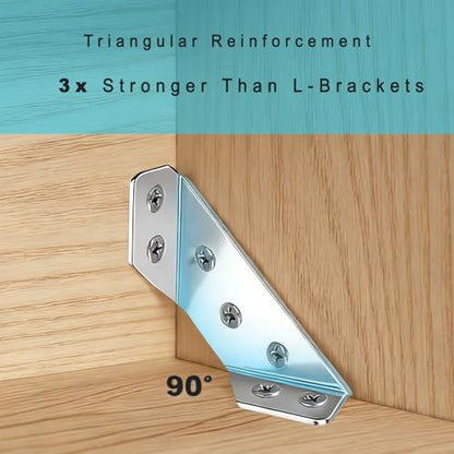 20-Pack Stainless Steel Triangle Braces w/ Screws for Wood Furniture