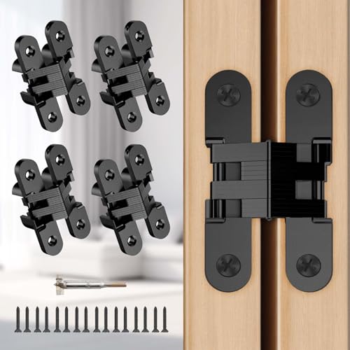 Hidden Door Hinge 0.51 * 2.36Inch 4Pack 180Degree Invisible Black - color: Black, size: 0.51*2.36Inch(4Pcs)