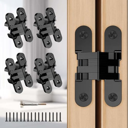 Hidden Door Hinge 0.51 * 2.36Inch 4Pack 180Degree Invisible Black - color: Black, size: 0.51*2.36Inch(4Pcs)