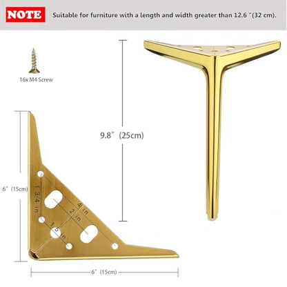 9.8 inch/25cm Shiny Gold Metal Furniture Legs Set of 4 - color: Shiny Gold, size: 9.8 inch