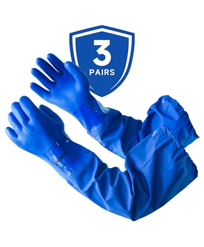 LANON 3 Pairs 26" Elbow Length PVC Chemical Resistant Gloves,Blue,XLarge - size: X-Large (Pack of 3)