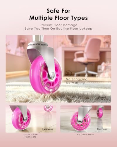 RidRed Office Chair Wheels - Replacement Rubber Wheels - Universal Fit 3 Inch Casters, Heavy-Duty Chair Casters, Noise Free, Fits 98% Chair, for All Floor (5) - color: Pink