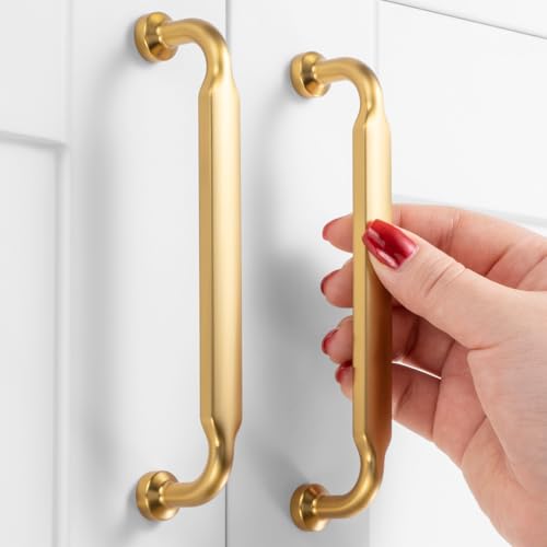 5 Inch Brushed Gold Cabinet Pulls 10 Pack, Footed Handles P2302 - color: Brushed Gold, size: 5" Hole Centers-10 Pcs