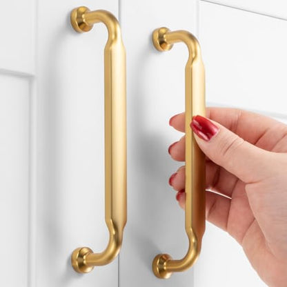 5 Inch Brushed Gold Cabinet Pulls 10 Pack, Footed Handles P2302 - color: Brushed Gold, size: 5" Hole Centers-10 Pcs