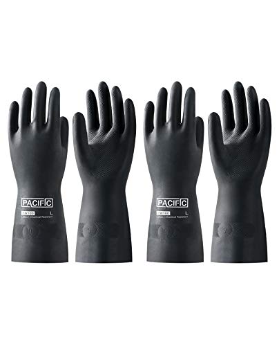 PACIFIC PPE 2 Pairs Chemical Resistant Gloves, Heavy Duty Industrial Rubber Gloves, Resist Acid, Alkali and Oil, 12.6", Large - color: 12.6"/Black (2 Pairs), size: L/9