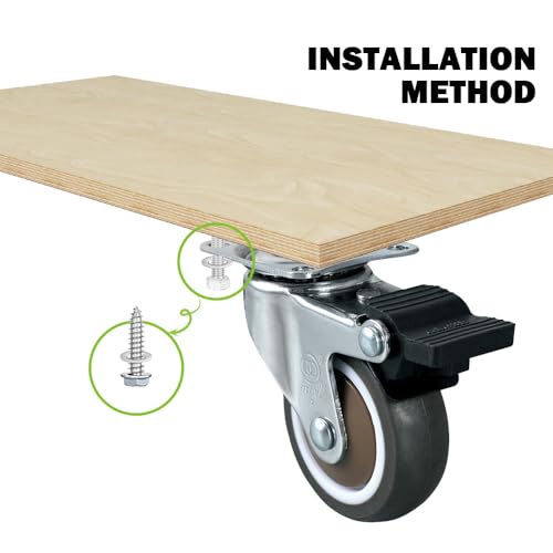 2" Caster Wheels Set of 4 Heavy Duty No Noise Castors with Brake, Locking Top Plate Casters Wheels for Small Project, Nightstand, Side Table (2 Inches with Brake) - style: 2 Inches with Brake