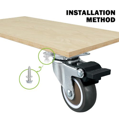 2" Caster Wheels Set of 4 Heavy Duty No Noise Castors with Brake, Locking Top Plate Casters Wheels for Small Project, Nightstand, Side Table (2 Inches with Brake) - style: 2 Inches with Brake