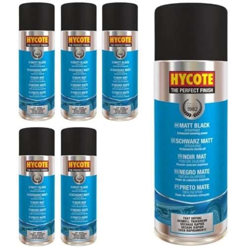 Hycote Black Spray Paint, Matt Black 13.5 Oz (Pack of 6) – Flat Non-Reflective Acrylic Finish – UV Resistant – Quick Drying – For Metal, Plastic, Automotive & Ceramic Surfaces, 400ml - color: Black (Matt), size: 81.2 Ounce (Pack of 1)