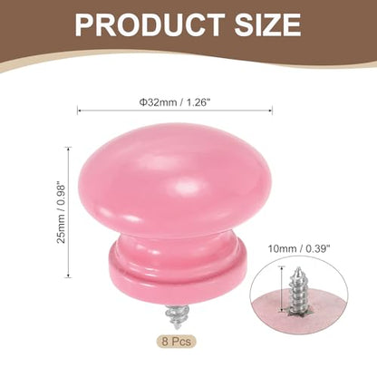 uxcell 8Pcs Round Wood Drawer Knob, 1.26" x 0.98" Self-Tapping Solid Wood Handle Round Cabinet Knob Mushroom Shape Wooden Knobs for Furniture Dresser Wardrobe, Pink - color: Pink, size: 1.26" x 0.98"