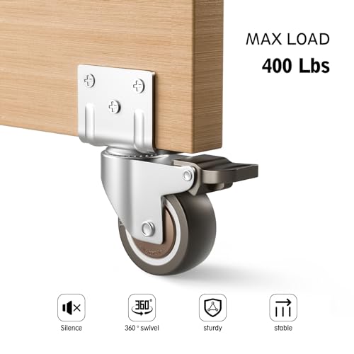 Side Mount Casters, 2 Inch Furniture Wheels, L-Shaped Rubber Casters Set of 4, 360-Degree Locking Swivel Top Plate Castor Wheels for Furniture, Baby Bed, Kitchen, Cabinet, Table - style: 2 Inch