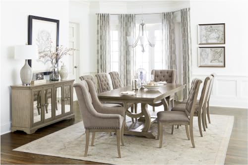 Penau Traditional Dining Arm Chairs, Button Tufted, Antique Gray