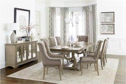 Penau Traditional Dining Arm Chairs, Button Tufted, Antique Gray