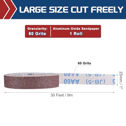Sandpaper Roll 1Inch 30FT 60Grit Aluminum Oxide Emery Cloth Roll - size: 1 Inch x 30 Feet 60 Grits