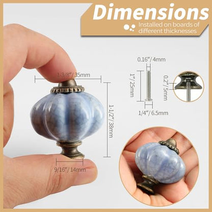 12pcs Ceramic Pumpkin Knobs - Blue Crackle - style: Blue Crackle