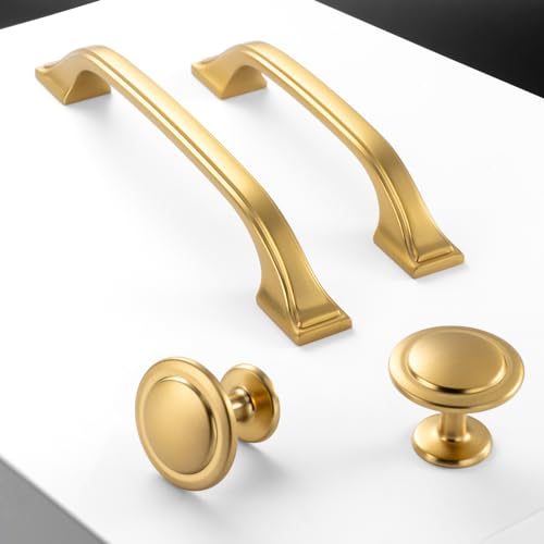 Brushed Gold Cabinet Knobs Round Kitchen Pulls 10 Pack 8222 - color: Brushed Gold, size: 1-1/4 Inches, style: 10 Pack Round Knob