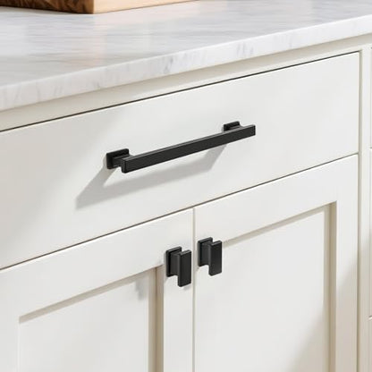 KNOBWELL 6 Pack Matte Black Solid Cabinet Pulls 6-3/10 Inch(160mm) Hole Center Kitchen Cabinet Handles,Cabinet Hardware for Cupboard Drawer Pulls - color: Matte Black, size: Hole Center：6-3/10 inch（160mm）