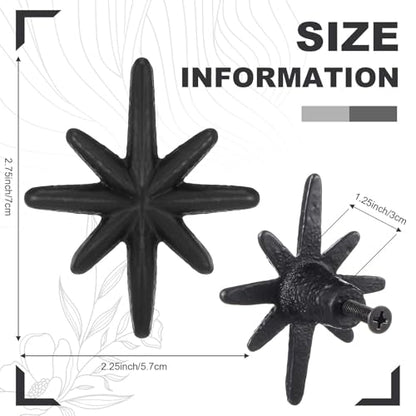 6 Set Unique Antique Black Cast Iron Drawer Pulls & Cabinet Knobs - color: Antique Black, size: 8-pointed Star