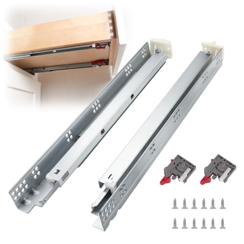 1 Pair 18 Inch Undermount Drawer Slides, Self Soft Close Full Extension Drawer Rails Concealed Drawer Runners Adjustable Locking Devices Mounting Brackets Screws Included - size: 18 Inch