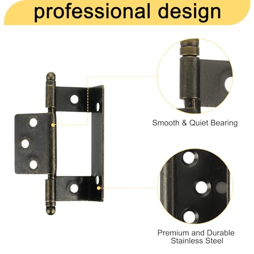 uxcell 6Pcs Cabinet Hinges Full Inset, 3.4x0.8Inch Partial Wrap Long Hinge, Bronze - size: 3.4x0.8Inch
