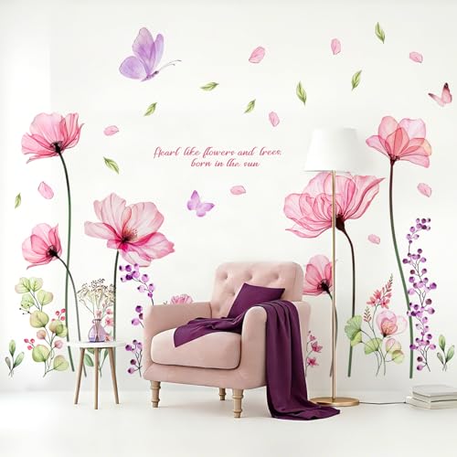 Vancoup 4 Sheets Huge Pink Flower Wall Stickers Self-Adhesive Art Decor - color: Pink Flower