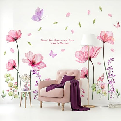 Vancoup 4 Sheets Huge Pink Flower Wall Stickers Self-Adhesive Art Decor - color: Pink Flower