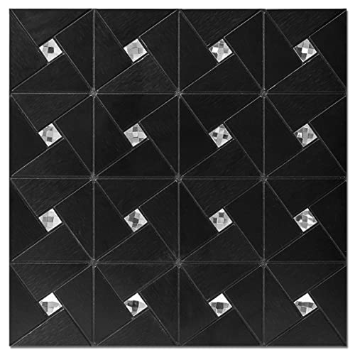 Art3d Peel & Stick Backsplash， Metal Mosaic Tiles, 10 pcs, Black Windmill - color: Black, size: 12x12 Inch