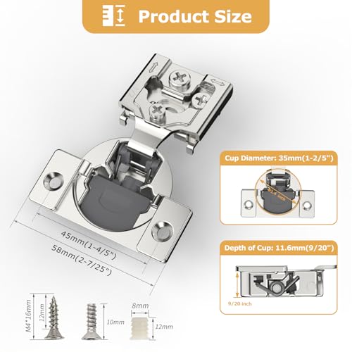 FURNIWARE 10 Pieces Soft Closing Cabinet Hinges, 1/2 inch Overlay Cabinet Hardware Hinges Nickel Plated- 105 Degree - color: Satin Nickel - 10 Pack, size: 1/2 Inch