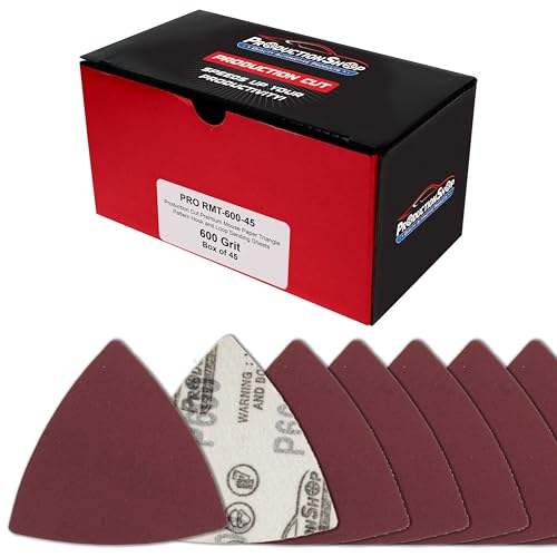 ProductionShop Premium 600 Grit Triangle Mouse Detail Sander Sandpaper Sheets, Box of 45 - Hook & Loop, Triangular Shaped Mouse Disc Pads - Oscillating Multi-Tools - Woodworking, Sand Furniture Paint - style: 600 Grit