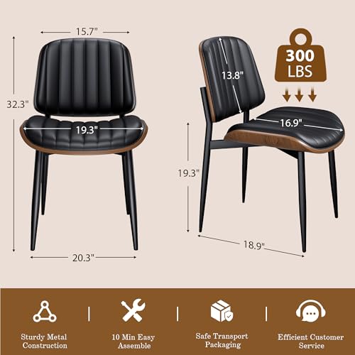 REONEY Dining Chairs Set of 4, Mid-Century Modern Kitchen Chairs, Black - color: Dark Black Vertical Stripes