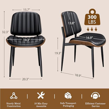 REONEY Dining Chairs Set of 4, Mid-Century Modern Kitchen Chairs, Black - color: Dark Black Vertical Stripes