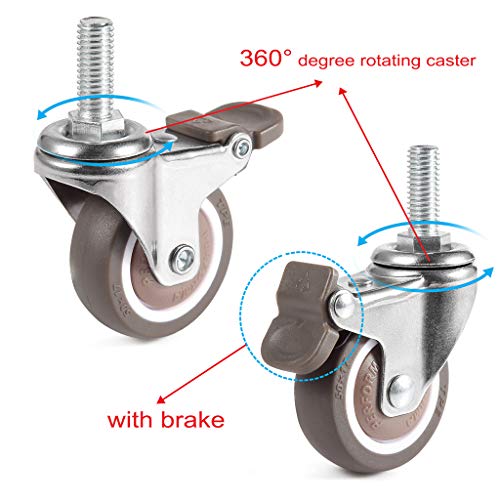 Skelang Mini 1'' Swivel Threaded Stem Casters, Small TPE Mute Crib Caster, M6×15mm, Replacement for Baby Bed, Cabinet, Table, Shelf, Total Load Capacity 99Lbs