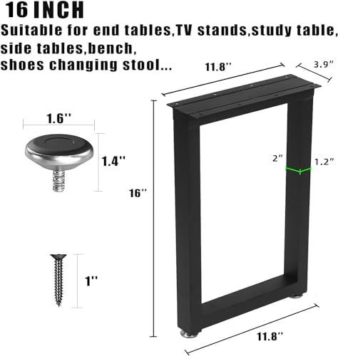 NXN-HOME 16'' Tall Square Metal Table Legs for Furniture, Bench Legs, Coffee Table Legs, Set of 2 Mid Century Home DIY Projects Black Furniture Legs(16”H x 11.8”W) - size: 16 inches-Square