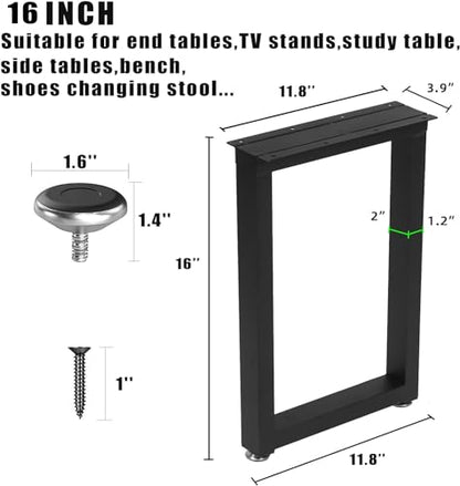NXN-HOME 16'' Tall Square Metal Table Legs for Furniture, Bench Legs, Coffee Table Legs, Set of 2 Mid Century Home DIY Projects Black Furniture Legs(16”H x 11.8”W) - size: 16 inches-Square