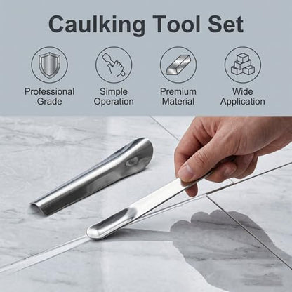 2 Pack Caulking Tool Kit, Metal Caulk Remover & Grout Cleaning Scraper, Silicone Finishing Tools for Wall Tile Gaps, Inside and Outside Corner Sealing Application, Bathroom Kitchen Shower Repair
