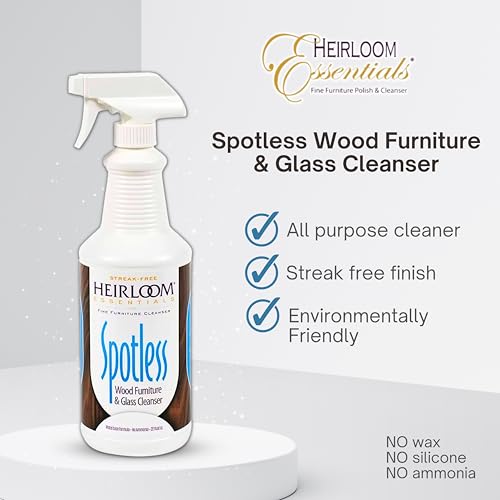 Heirloom Essentials Spotless Multisurface Cleaner Spray - Wood Cleaner Spray - Wood Furniture Cleaner & Glass Cleaner - Natural Window Cleaning Spray - Natural Wood Cleaner & Other Surfaces (32 oz) - size: 32 Fl Oz (Pack of 1)