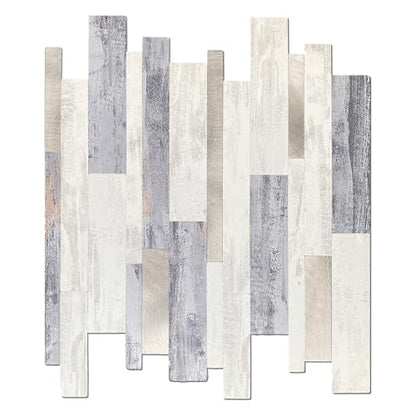 Yew & Tulip Peel and Stick Backsplash Wall Tile, 10-Sheet Metal PVC Mosaic Tiles for Kitchen Backsplash, Beige Wood Grain PVC Mixed Metal Self Adhesive Mosaic Tile (10 PCS/Box, Beige Strip) - color: Beige Strip