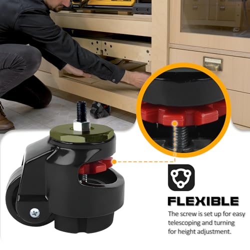 Leveling Stem Casters,Heavy Duty Leveling Casters,Loading Capacity 2200 Lbs - size: 2 INCH