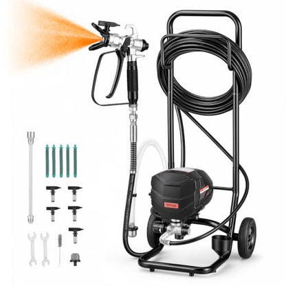 VEVOR Stand Airless Paint Sprayer, 650W, 3000PSI High Pressure Airless Sprayer with Cart, Cleaning Brush, Hose, Extension Rod, Nozzles, Electric Spray Paint Machine for House Exterior and Interior