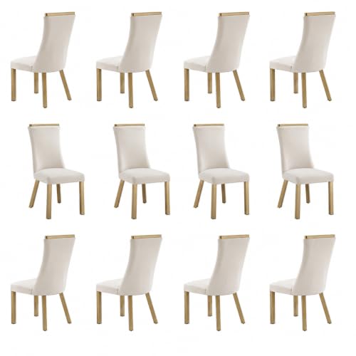 White Gold Upholstered Dining Chairs Set of 12, Waterproof Fabric - size: Set of 12