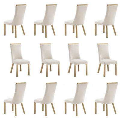 White Gold Upholstered Dining Chairs Set of 12, Waterproof Fabric - size: Set of 12