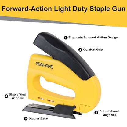 YEAHOME JT21 Forward Action Staple Gun, Upholstery Staple Gun with 1000 pcs JT 21 Staples, Light Duty Staple Guns for Wood, Crafts, DIY, Decoration, Fabric - style: with 1000 Staples