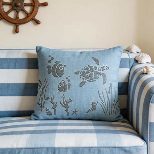 TIAMECH A4 Reusable Aquarium Turtle Fish Stencil for Painting - style: Turtle Fish