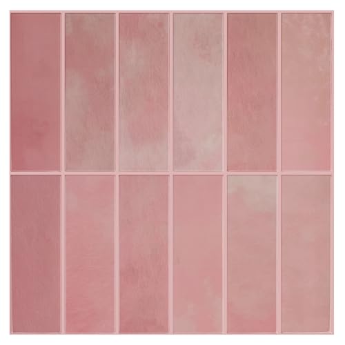 Select 5 Pack Peel and Stick Backsplash Square Tiles, 12x12 in, Pink - color: Pink, size: Rectangle Shape