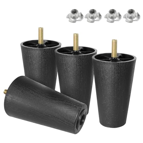 4pcs Plastic Furniture Legs 4" with T-Nuts, M8-1.25 Bolt, Widen - size: 4 Inch Widen, M8-1.25 Metric Thread Bolts