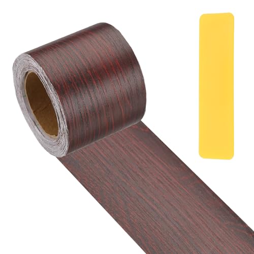 PATIKIL Wood Grain Repair Tape 2" x33', Self Adhesive Realistic Textured Repair Patch Peel and Stick Wood Tape with Scraper for Floor Door Window Furniture Table Red Oak - color: Red Oak, size: 2"x33'