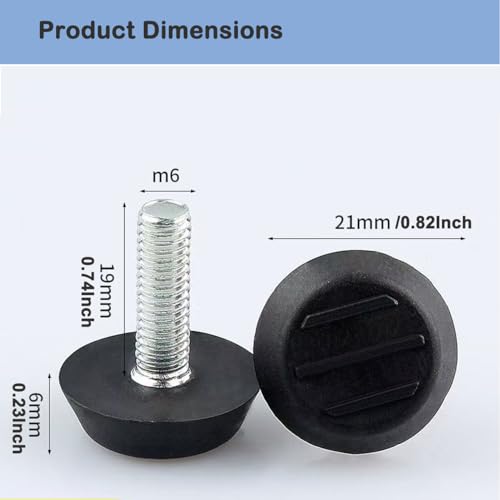 M6 Adjustable Furniture Leg Levelers Screw in Threaded 20Pcs