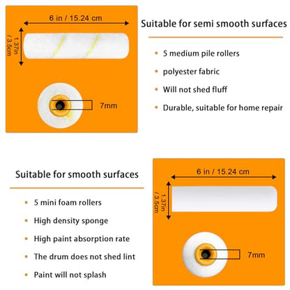 10 Pcs 6 inch Paint Roller Cover with 2 Frame Set - size: 6", 10pieces
