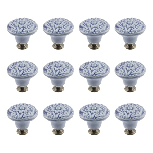 Geesatis 12Pcs Ceramic Round Cabinet Knobs Blue, Single Hole Drawer Pulls - color: Blue, size: 12 Pieces