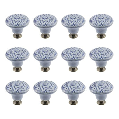 Geesatis 12Pcs Ceramic Round Cabinet Knobs Blue, Single Hole Drawer Pulls - color: Blue, size: 12 Pieces